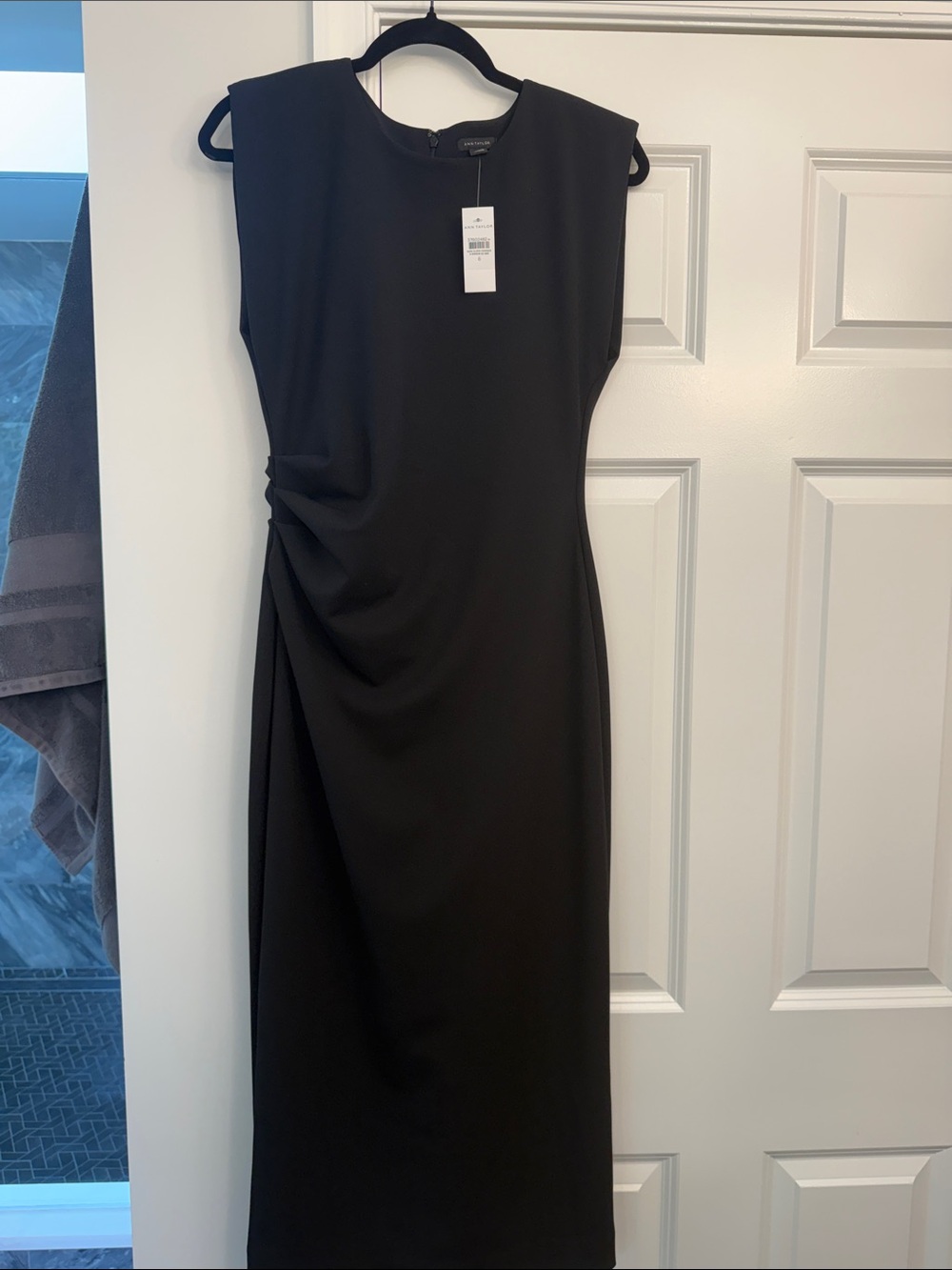 Ann Taylor Black Midi Dress with Side Drape